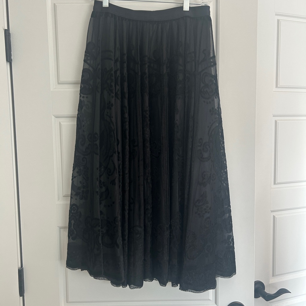 Baltic Born Black Midi Skirt With Mesh And Velvet Lace Overlay Size Large Nwt